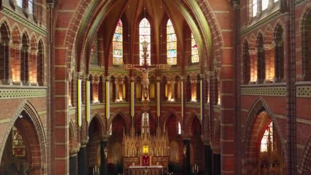 Hollanda Hilversum Orgu Olan Güzel Katolik Sint Vituskerk Kilisesinin Görüntüleri — Stok video