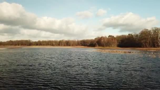 Aéreas Sobrevoando Lago Floresta Outono — Vídeo de Stock