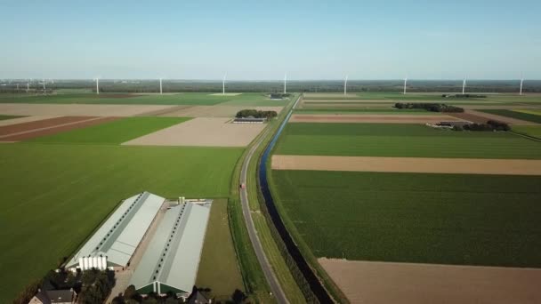 Aeronaves Turbinas Eólicas Paisagem Polder Holandesa — Vídeo de Stock