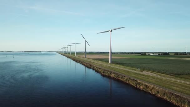 Letecké Větrné Turbíny Holandské Polderské Krajině — Stock video