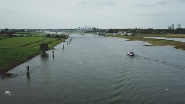 Aerial Railway Bridge River Netherlands — Stock Video