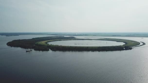 Luchtfoto Ijsseloog Kunstmatig Eiland Ketelmeer Nederland — Stockvideo