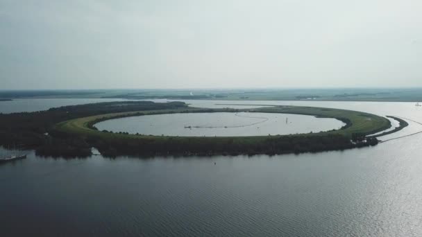 Luchtfoto Ijsseloog Kunstmatig Eiland Ketelmeer Nederland — Stockvideo