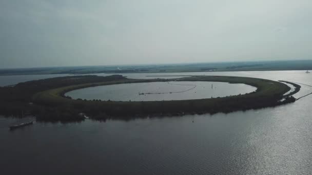 Aerial Ijsseloog Artificial Island Ketelmeer Netherlands — Stock Video