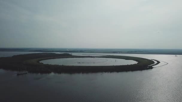 Aerial Ijsseloog Artificial Island Ketelmeer Netherlands — Stock Video