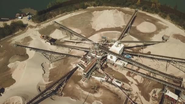 Sand Quarry Divide Dredged Material Different Fractions Sand Extraction Aerial — Stock Video