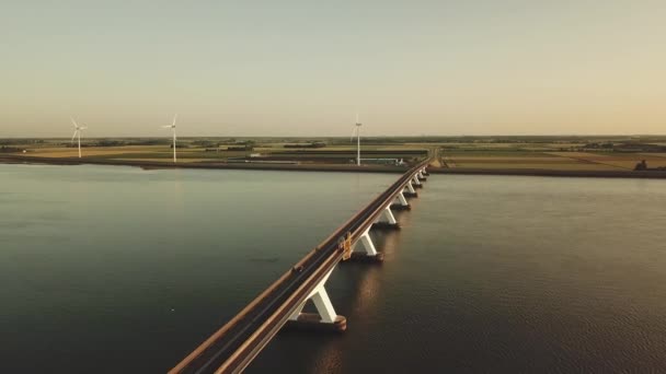 Γέφυρα Zeeland Στην Ολλανδία Aerial — Αρχείο Βίντεο