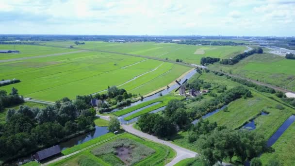 Holland Szélmalom Légi Felvételei Kinderdijk Hollandiában — Stock videók