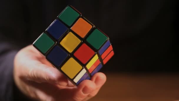 Close Footage Person Solving Rubik Cube Black — Stock Video