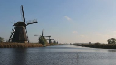 Hollanda Kinderdijk Hollanda 'daki Hollanda Yel Değirmenlerinin manzaralı görüntüleri