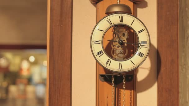 アンティークの時計店で一連のショットを撮りました このショットでは D時計の詳細を見ることができます ギアシステムの詳細 古い時計の修理 さまざまな時計のショットについては このシリーズの他のショットをご覧ください — ストック動画