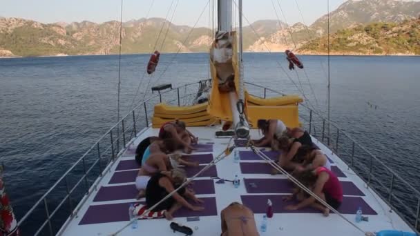 Footage People Practicing Yoga Yacht Royalty Free Stock Footage