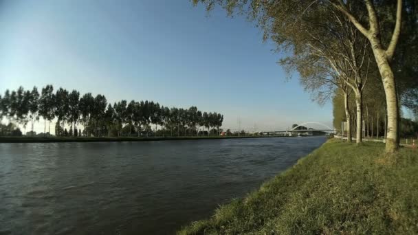 Canal Holanda Nas Proximidades Amsterdã Onde Navios Carga Estão Passando — Vídeo de Stock