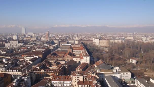 Turin Flygfoto Med Alperna Bakgrunden — Stockvideo