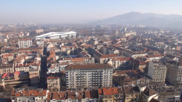 Turin Flygfoto Med Alperna Bakgrunden — Stockvideo