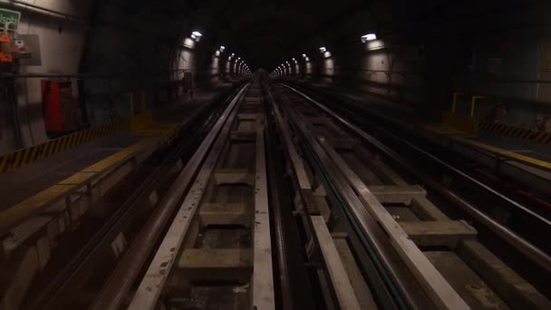 Záběry Vlaku Projíždějícího Temným Tunelem — Stock video