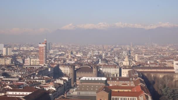 Turin Flygfoto Med Alperna Bakgrunden — Stockvideo