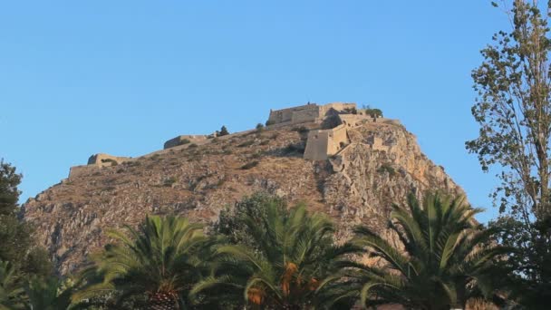Beautiful Shots Colorful Life Greece Castle Top Mountain — Stock Video