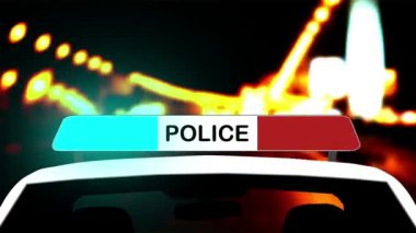 Otoyol devriyesinde parlayan acil durum ışıkları olan polis arabası. Zaman Uygulaması.