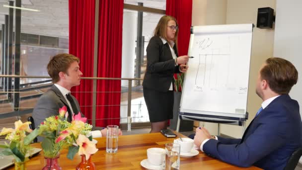 Socios Comerciales Que Escuchan Presentación Colega Durante Conferencia — Vídeos de Stock