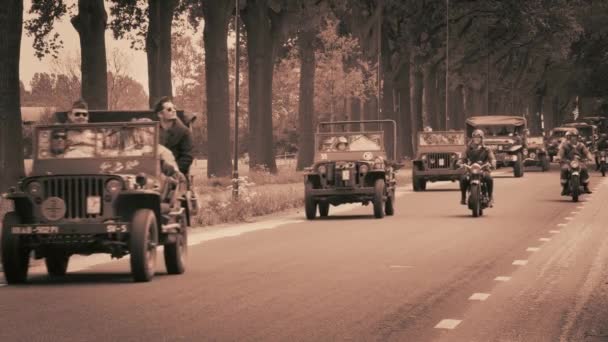 Military Convoy Drives Every Year Gooi Area Holland Celebrating End — Stock Video