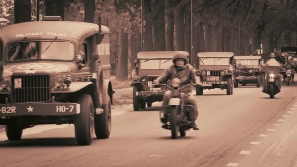 Military Convoy Drives Every Year Gooi Area Holland Celebrating End — Stock Video