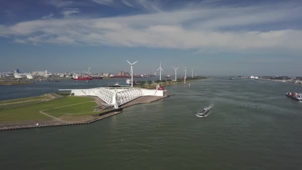 Deltaworks Maaslandkering Maesland Barrera Cerca Rotterdam Los Países Bajos Aérea — Vídeo de stock