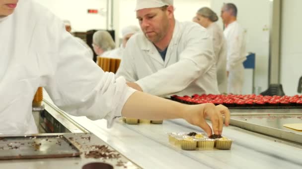 Material Primer Plano Del Trabajador Producción Panadería Fábrica Moderna — Vídeo de stock