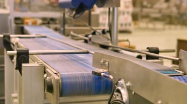 Fabrikadaki tatlı hamur işi paketleriyle nakliyecinin yakın çekim görüntüleri.