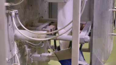 Fabrikadaki tatlı hamur işi paketleriyle nakliyecinin yakın çekim görüntüleri.