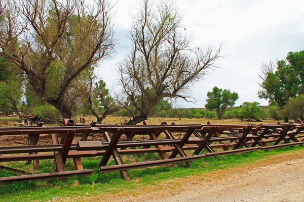 Dry River Bed River Border Fence Road Nogales Arizona Separating — Stock Photo, Image