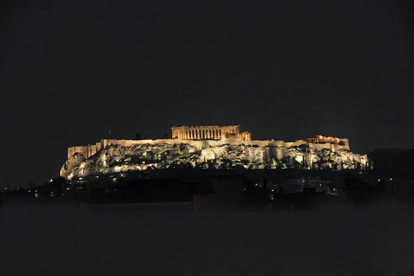 Mirando Hacia Partenón Por Encima Pared Apoyo Acrópolis Atenas Grecia —  Fotos de Stock