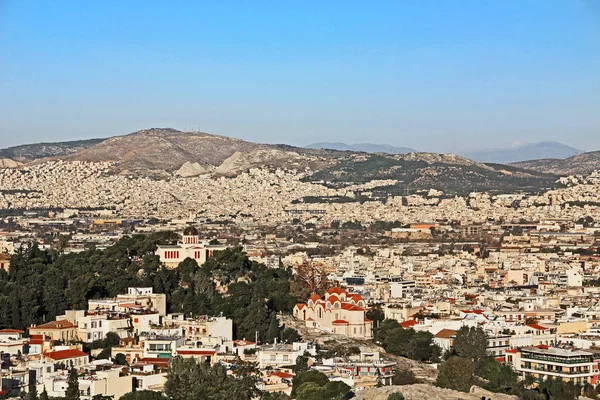 Vista Desde Colina Acrópolis Ciudad Atenas Observatorio Nacional Iglesia Marina — Foto de Stock