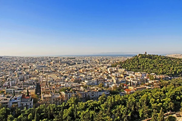 Blick Vom Akropolis Hügel Auf Die Stadt Athen Und Das — Stockfoto