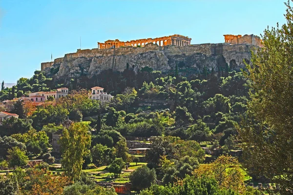 Partenón Acrópolis Atenas Grecia Con Espacio Copia Del Cielo Azul —  Fotos de Stock