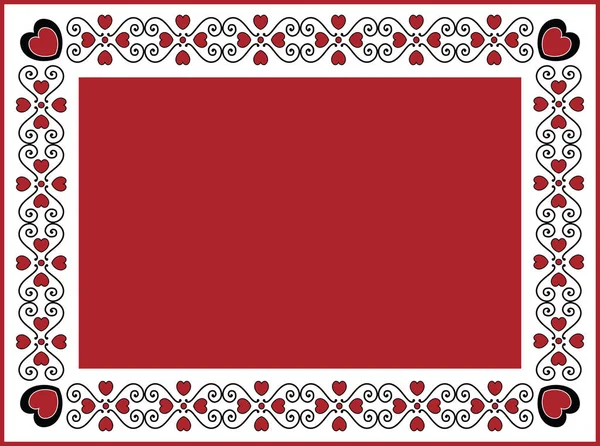 Cadre Étiquette Vectoriel Valentine Avec Espace Copie Rouge Cœurs Bouclés — Image vectorielle