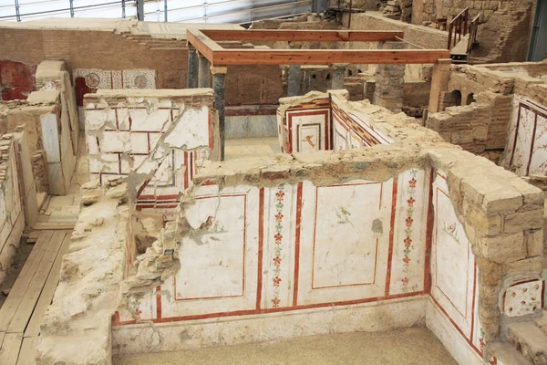 Resti Archeologici Con Pavimenti Piastrelle Decorative Affreschi Dipinti Una Casa — Foto Stock