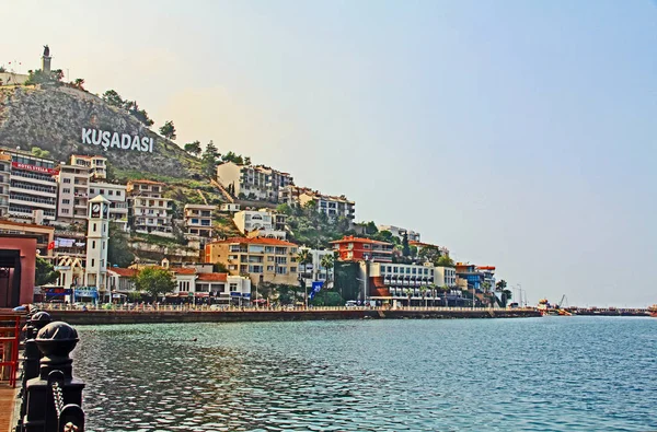 Kusadasi Turkey October 2018 Colorful Hotels Condos Clock Tower Apartments — Stock Photo, Image