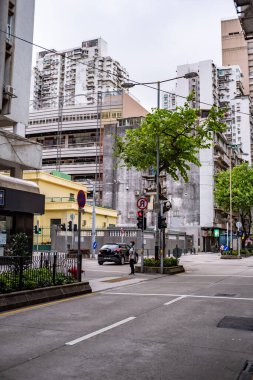 Çin, Macau kavşağı eski paslı binalar, sokak fotoğrafı.