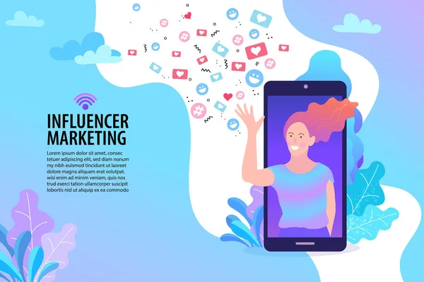 Social Media Influencer Verschiedene Social Media Ikonen Vektorillustration Flachen Stil — Stockvektor