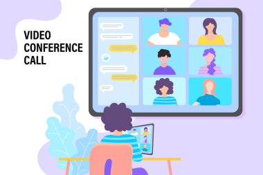 İnternet 'te iş görüşmesi formu. Video konferans konsepti. Vektör çizimleri düz tasarım. (96 maç)