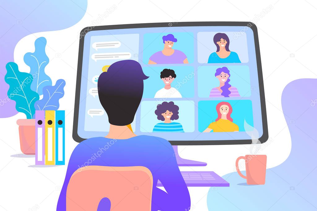 online meeting work form home. video conference concept. Vector illustrations flat design. (96 matches)