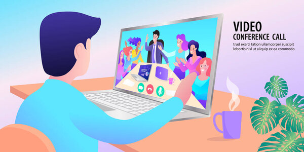 Work Home Video Conferencing Remote Team Work Woman Having Video — Stock Vector