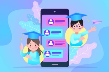 Vektör çevrimiçi eğitim kavramı, ekranında eğitim uygulaması olan cep telefonu, EPS10.