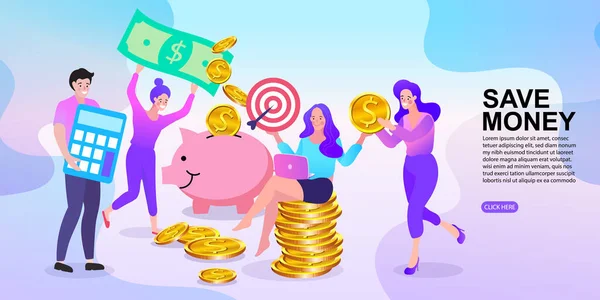 Argent Sécurisé Sur Piggy Internet Banking Earning Concept Investisseur Entrepreneur — Image vectorielle