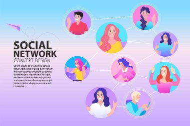 Video konferans konsepti. Sosyal medya ağları. Küresel işbirliği ve iletişim. Ev toplantısından online iş. Vector Illustrations düz tasarım konsept video konferansı. EPS10.