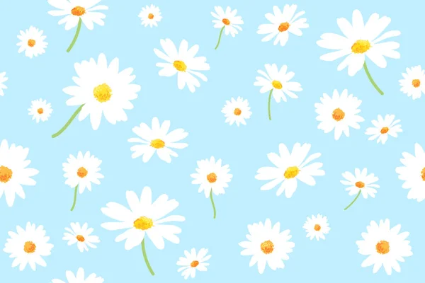 Mavi Arka Planda Vektör Desenli Papatya Çiçekleri Eps10 — Stok Vektör