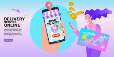 Mobil Uygulamada Alışveriş İnterneti. Akıllı telefon pazarlama ve e-ticaret. Vektör illüstrasyonu.
