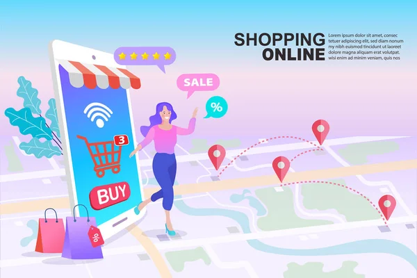 Çevrimiçi Dükkan Nakliye Servisi Sipariş Takibi Insanlar Siparişlerini Mobil Teslimat — Stok Vektör