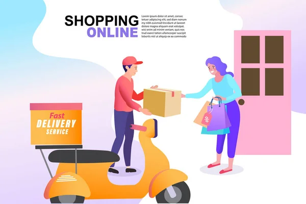 Delivery Parcel Door Shopping Online Concept Express Delivery Vector Illustration — Stock Vector